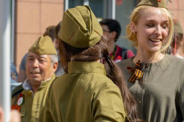 Moskova, Rusya - 9 Mayıs 2019: Zafer Bayramı'nda ölümsüz alay alayı.