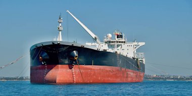 251 metre ham petrol tankeri botanik körfezi, NSW, Avustralya 'da demirli..