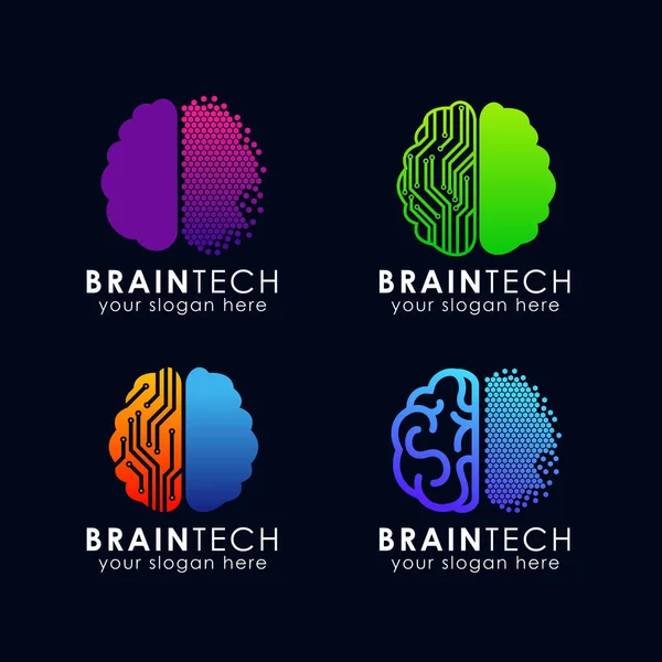 Design Logotipo Cérebro Digital Cérebro Tecnologia Logotipo Modelo Vetor Ícone —  Vetores de Stock