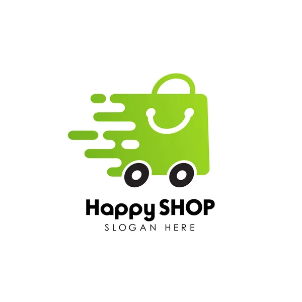 hızlı alışveriş logo tasarım stok. mutlu dükkan logo tasarım şablonu.