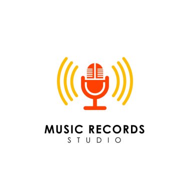 müzik kayıtları logo tasarım şablonu. mikrofon simgesi simge tasarım 