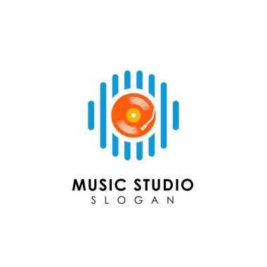 müzik Stüdyo logo tasarım konsepti ile vinil disk illüstrasyon