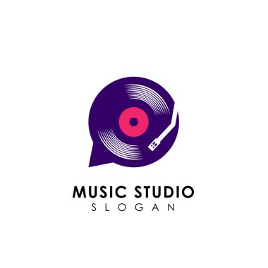 müzik sohbet logo tasarım şablonu. Vinil disk vektör simgesi simge tasarım