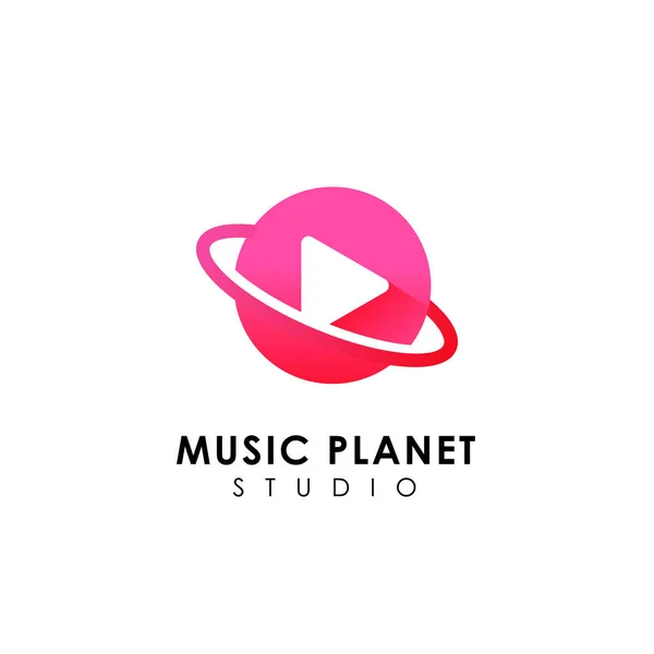 Music Planet Logo Design Concept Music Play Icon Symbol Design — Stock Vector