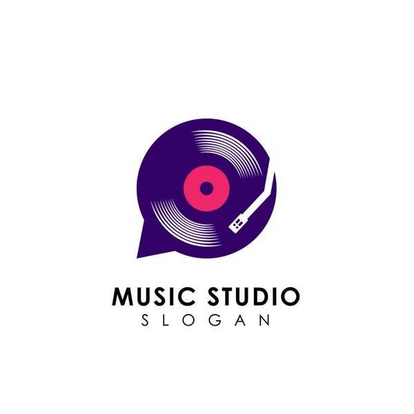 Music Chat Logo Design Template Vinyl Disc Vector Icon Symbol — Stock Vector