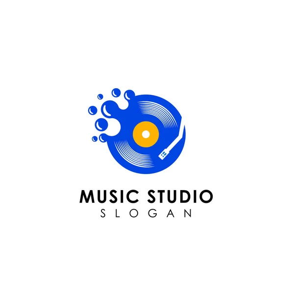 Dots Music Play Logo Design Template Vinyl Disc Vector Icon — Stock Vector