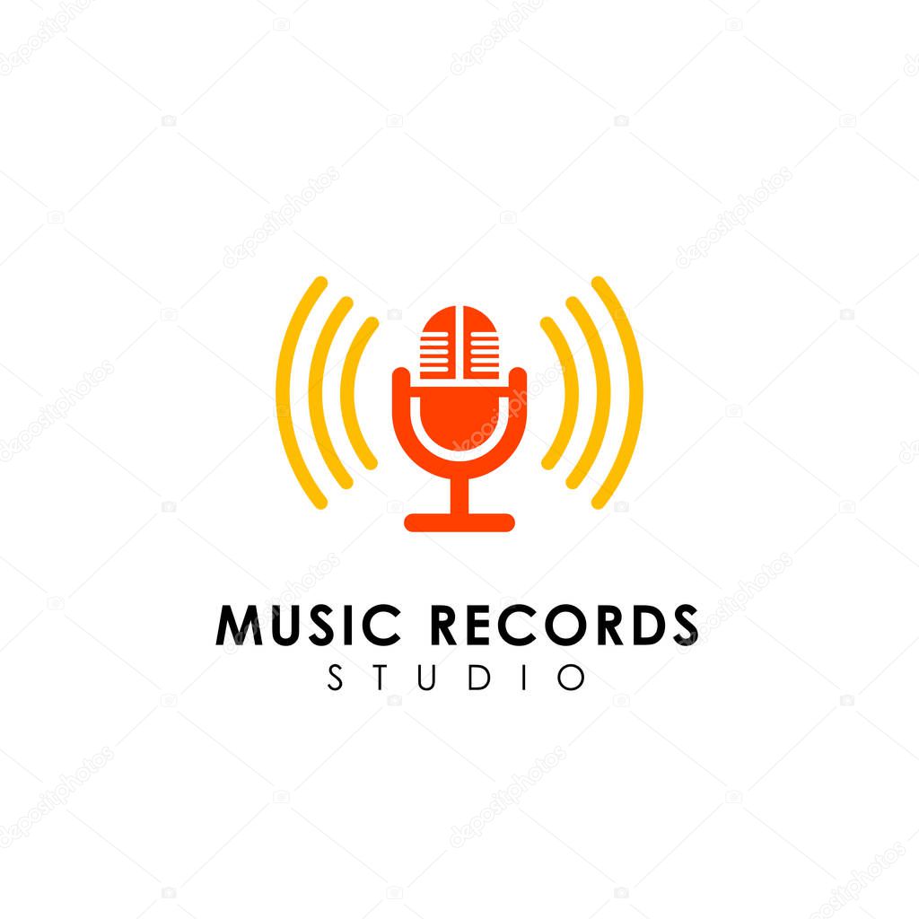 Music records logo design template. microphone icon symbol design
