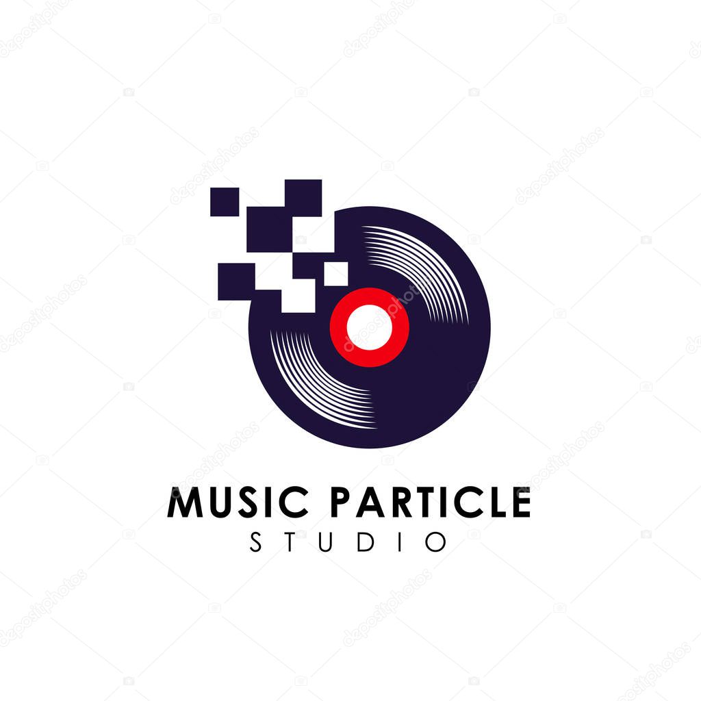 Pixel vinyl music logo design template. vinyl disc vector icon symbol design