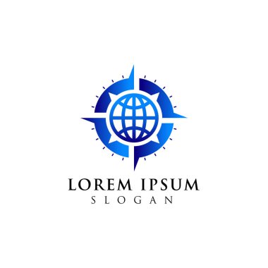 Dünya pusula logo tasarımı. Gezinti simgesi simgesi