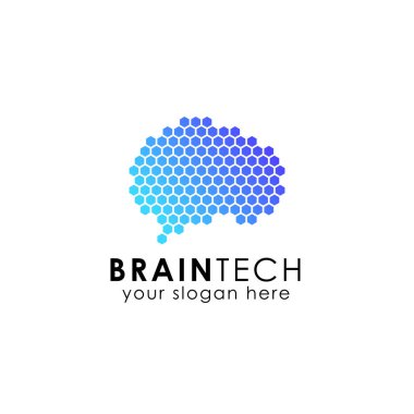 akıllı beyin logo tasarım şablonu. Dijital beyin vektör simgesi