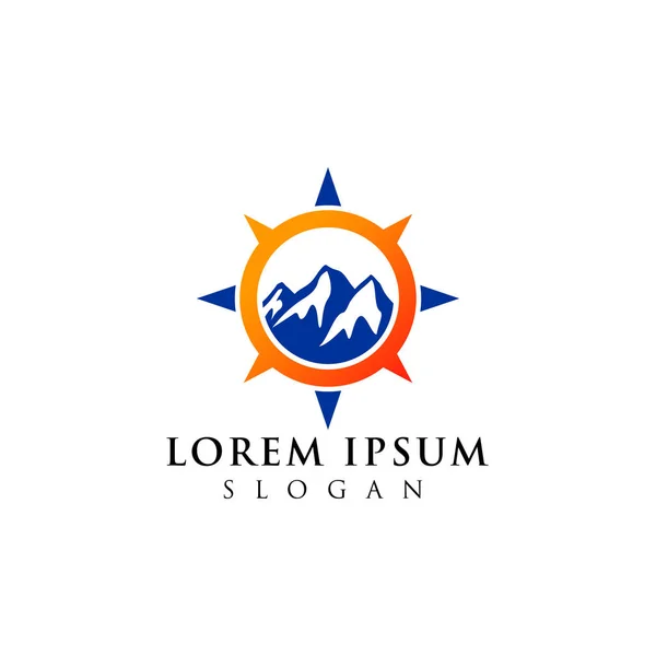 Σχεδιασμός Λογότυπου Περιπέτειας Βουνού Σύμβολο Εικονιδίου Πυξίδας — Διανυσματικό Αρχείο