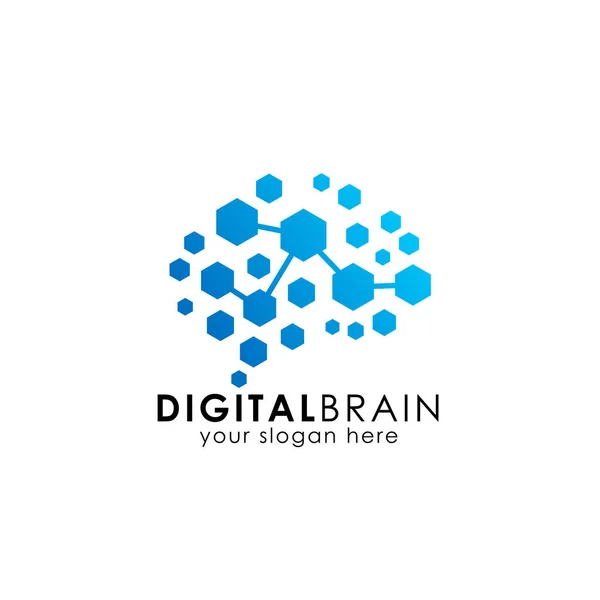 Brain Connection Logo Mit Sechseck Digitales Gehirn Brain Hub Logo — Stockvektor