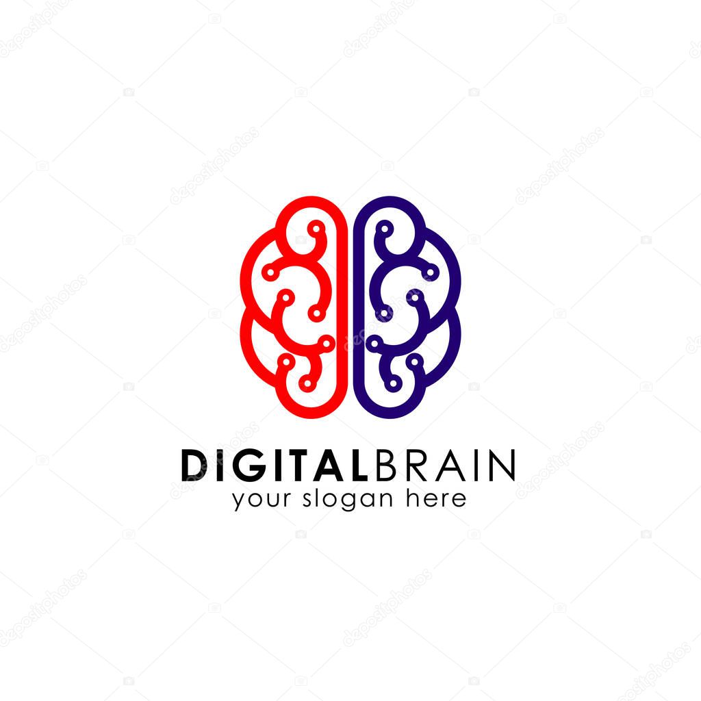 Digital brain logo design template. electric brain logo vector icon