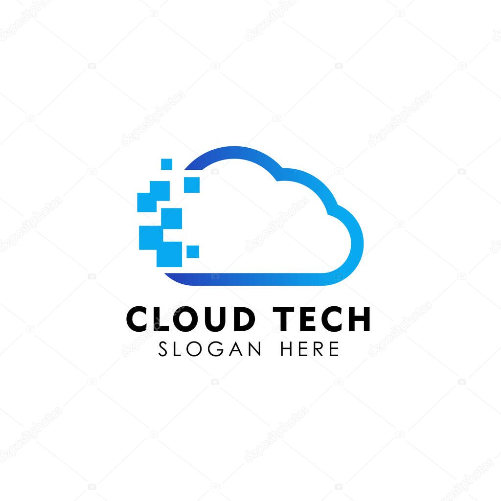 Pixel cloud logo design template. data server cloud logo vector icon