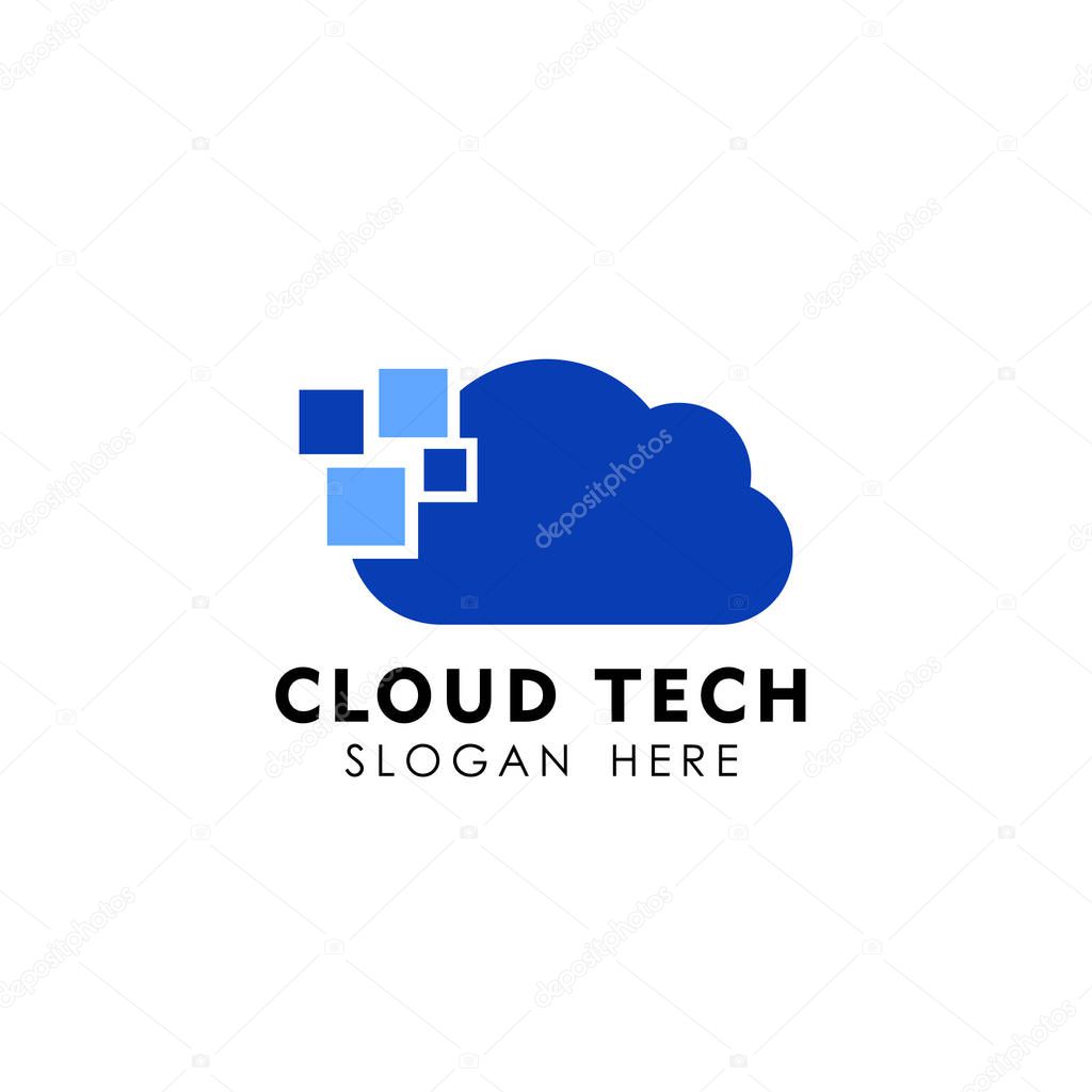 Pixel cloud logo design template. data server cloud logo vector icon