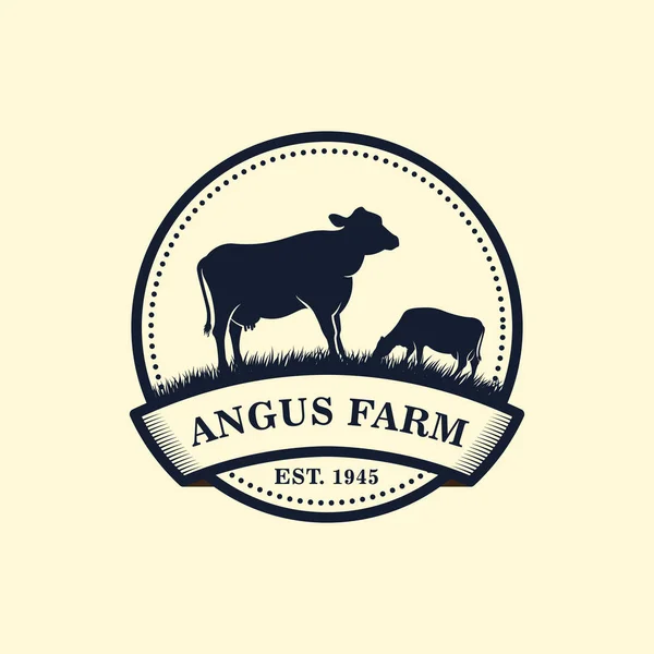 Plantilla Diseño Logotipo Angus Negro Diseño Del Logotipo Granja Vaca — Vector de stock