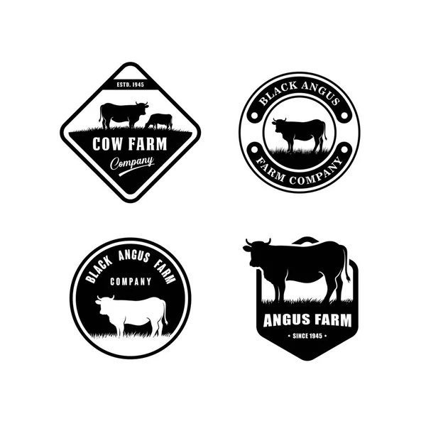 Kara Angus Logo Tasarım Şablonu Inek Çiftliği Logo Tasarımı Inek — Stok Vektör