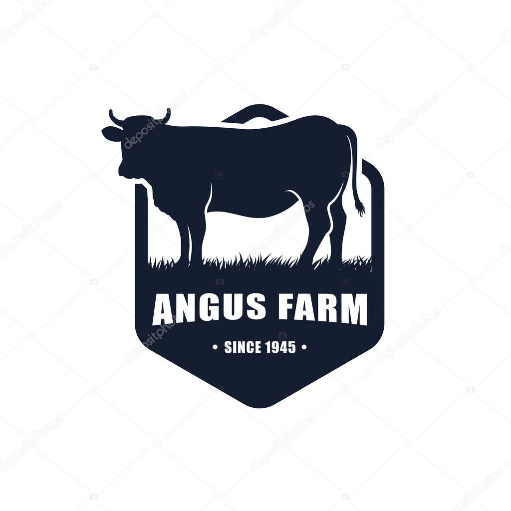 Black angus logo design template. cow farm logo design. cow vector illustration