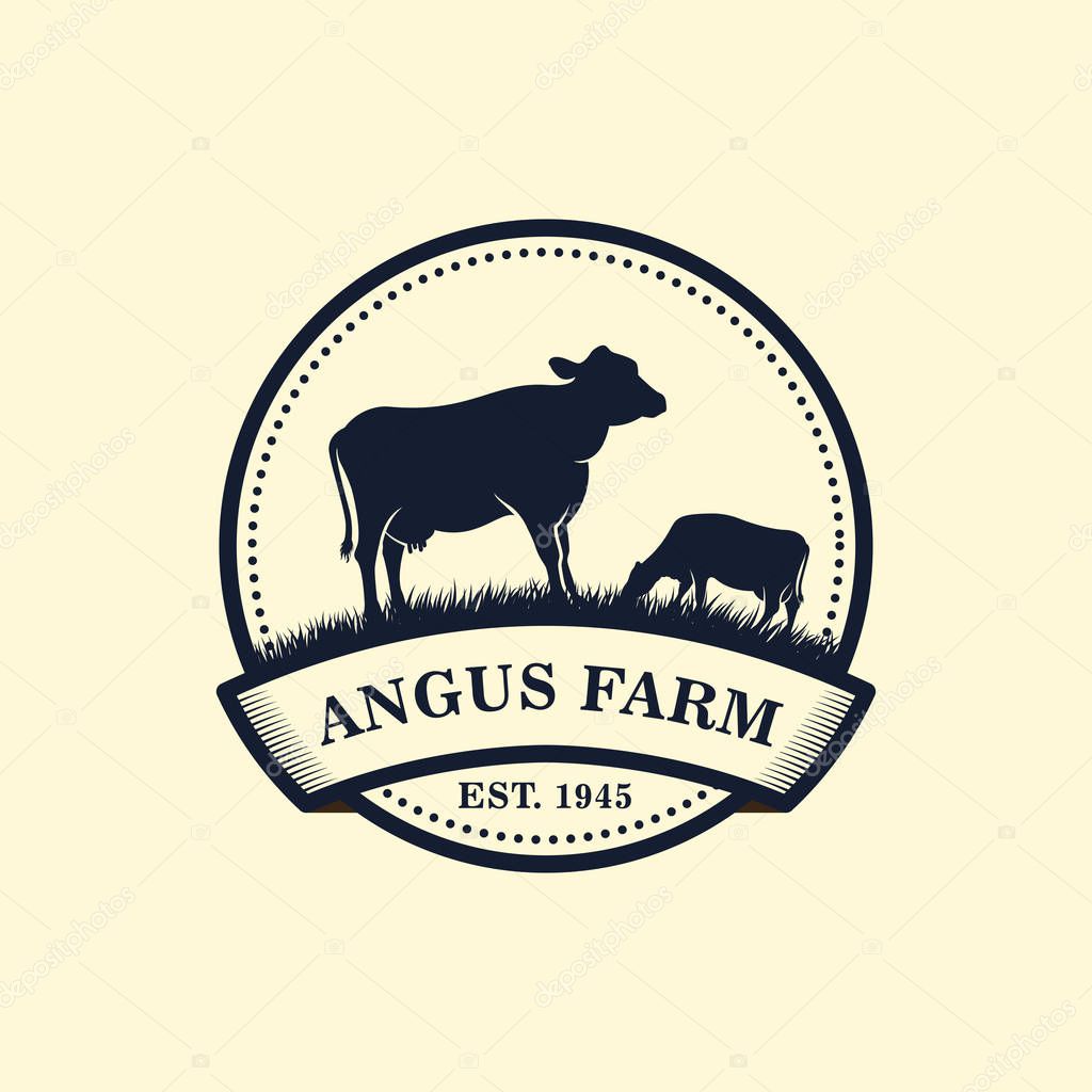Black angus logo design template. cow farm logo design. cow vector illustration