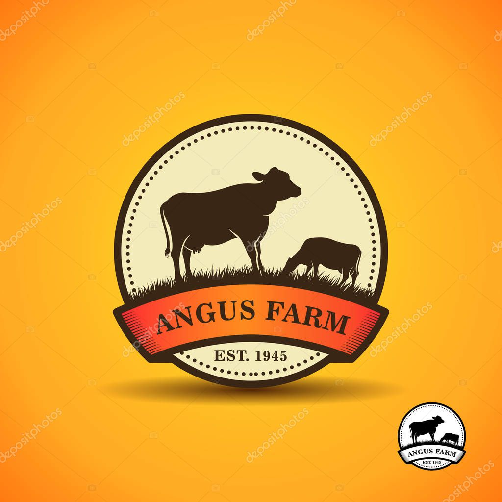 Black angus logo design template. cow farm logo design. cow vector illustration