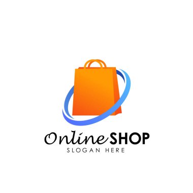 Online alışveriş logo tasarım vektör simge. alışveriş çantası logo tasarımı turuncu renk