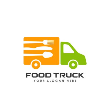 Gıda kamyon logo tasarım şablonu. Restoran simgesini işaret öğesi tasarım