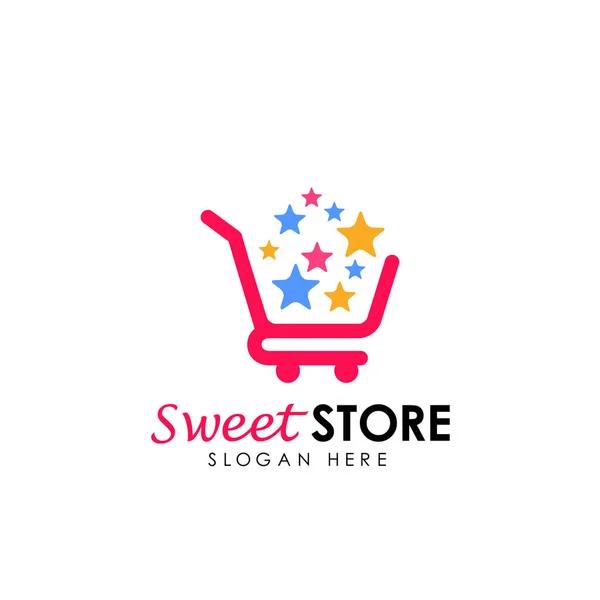 Tatlı Mağaza Logo Tasarımı Alışveriş Sepeti Simgesi Tasarım — Stok Vektör