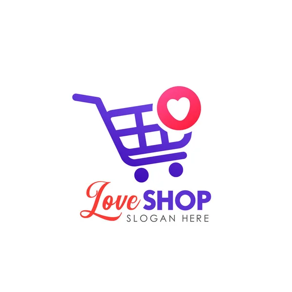 Love Shop Logo Modello Design Carrello Icona Design — Vettoriale Stock