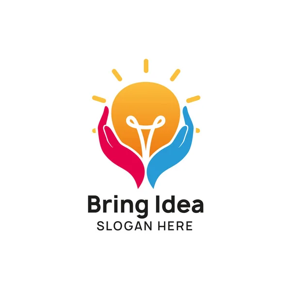 Creatief Idee Logo Ontwerpsjabloon Brengen Hand Lamp Pictogram Symbool Ontwerpen — Stockvector