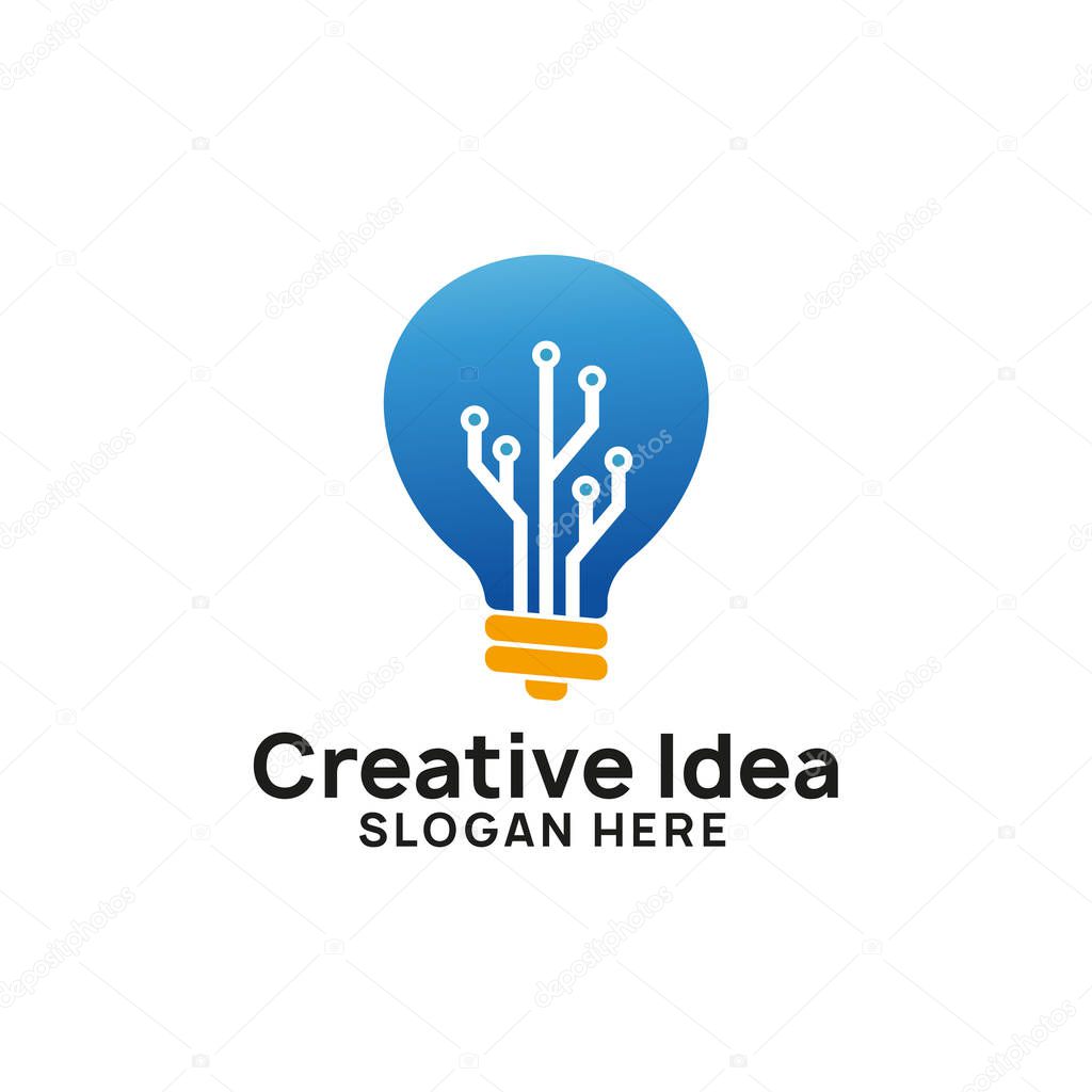 bulb tech icon symbol design. creative idea logo designs template