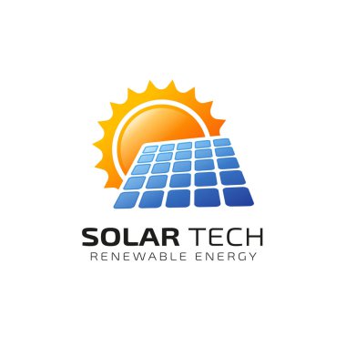 Güneş enerjisi logosu tasarım şablonu. Solar teknoloji logo tasarımları