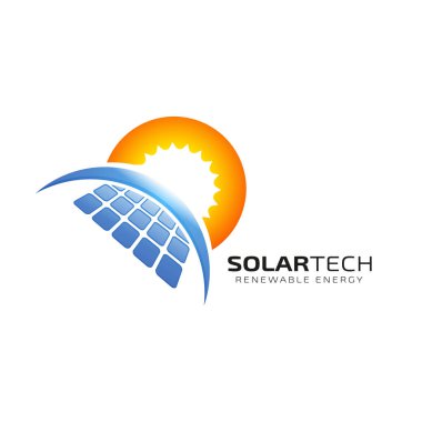 Güneş güneş enerjisi logo tasarım şablonu. Güneş teknik logo tasarımı