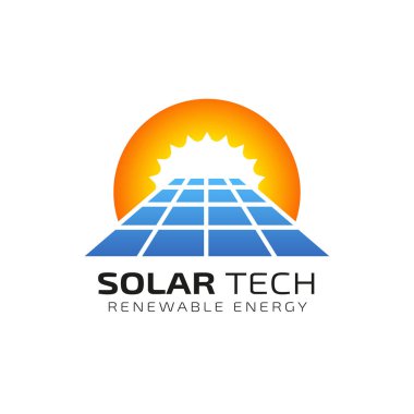 Güneş enerjisi logosu tasarım şablonu. Solar teknoloji logo tasarımları