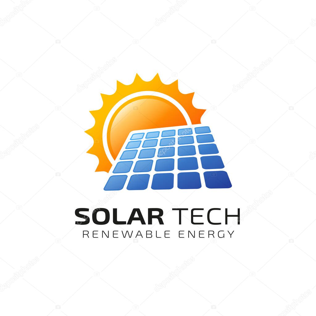 Sun solar energy logo design template. solar tech logo designs