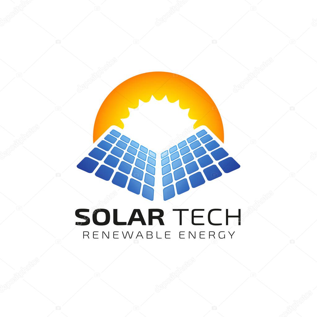 Sun solar energy logo design template. solar tech logo designs
