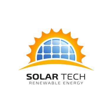 Güneş enerjisi logosu tasarım şablonu. Solar teknoloji logo tasarımları