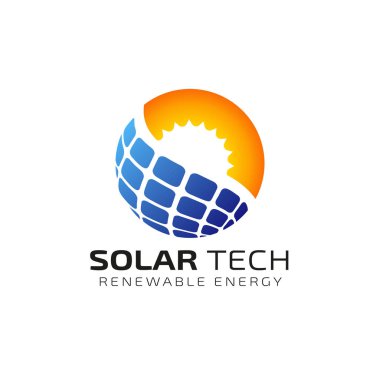 Güneş enerjisi logosu tasarım şablonu. Solar teknoloji logo tasarımları