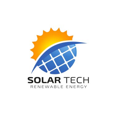Güneş enerjisi logosu tasarım şablonu. Solar teknoloji logo tasarımları