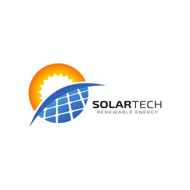 Güneş enerjisi logosu tasarım şablonu. Solar teknoloji logo tasarımları