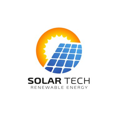Güneş enerjisi logosu tasarım şablonu. Solar teknoloji logo tasarımları
