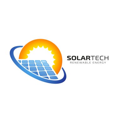 Güneş enerjisi logosu tasarım şablonu. Solar teknoloji logo tasarımları