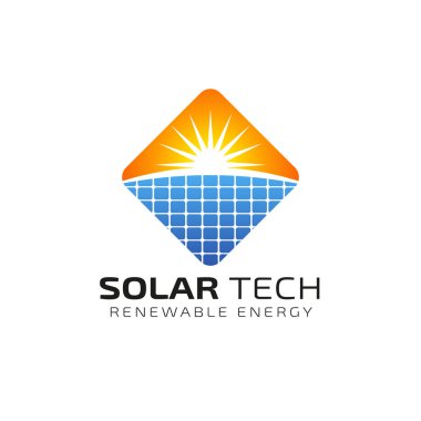 Güneş enerjisi logosu tasarım şablonu. Solar teknoloji logo tasarımları
