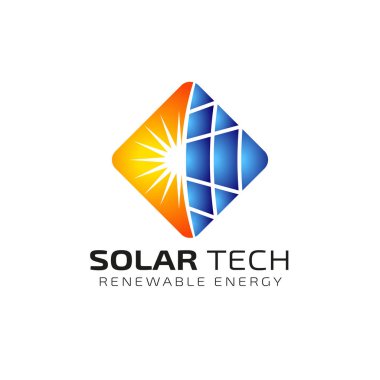 Güneş enerjisi logosu tasarım şablonu. Solar teknoloji logo tasarımları