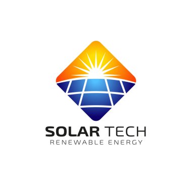 Güneş enerjisi logosu tasarım şablonu. Solar teknoloji logo tasarımları