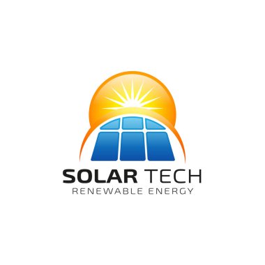 Güneş enerjisi logosu tasarım şablonu. Solar teknoloji logo tasarımları