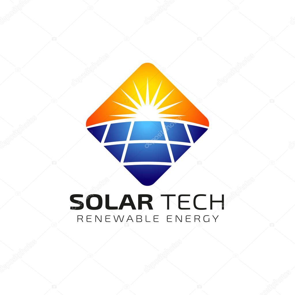 Sun solar energy logo design template. solar tech logo designs