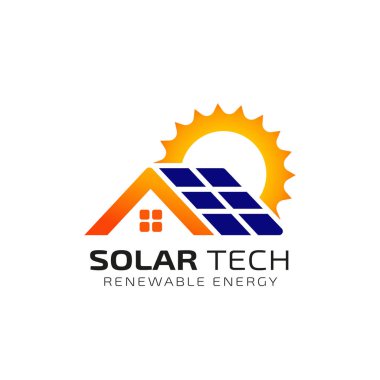 Güneş enerjisi logosu tasarım şablonu. Solar teknoloji logo tasarımları