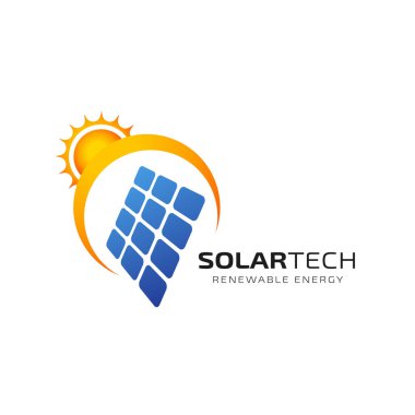 Güneş enerjisi logosu tasarım şablonu. Solar teknoloji logo tasarımları