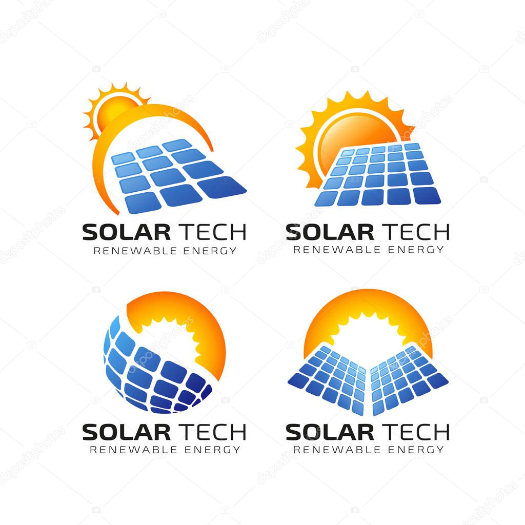 Sun solar energy logo design template. solar tech logo designs