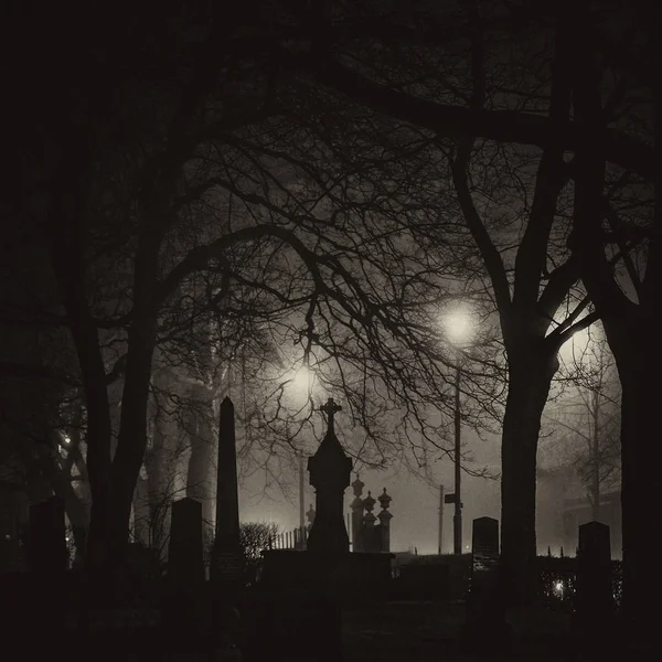 Sisli geceler, Trondheim kasaba Nidarosdomen katedralde tarafından cementary alan.